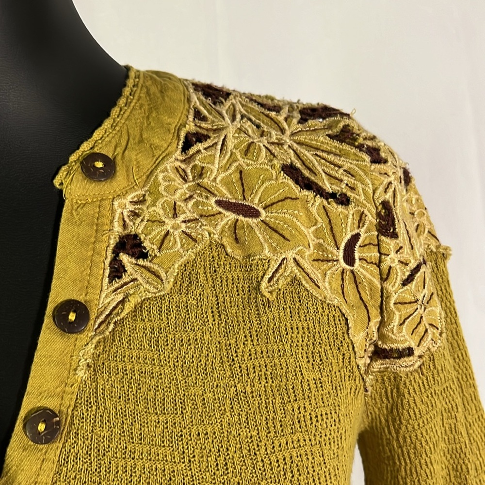 Free People Mustard Blouse with Embroidered Accents - Picture 7 of 16
